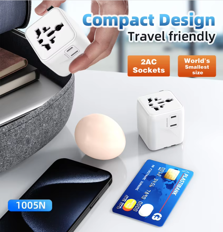 Mini Overseas Travel Power with Power Bank Converter Adapter 2AC Sockets Worldwide Charging Universal Plug Adapter for Travel