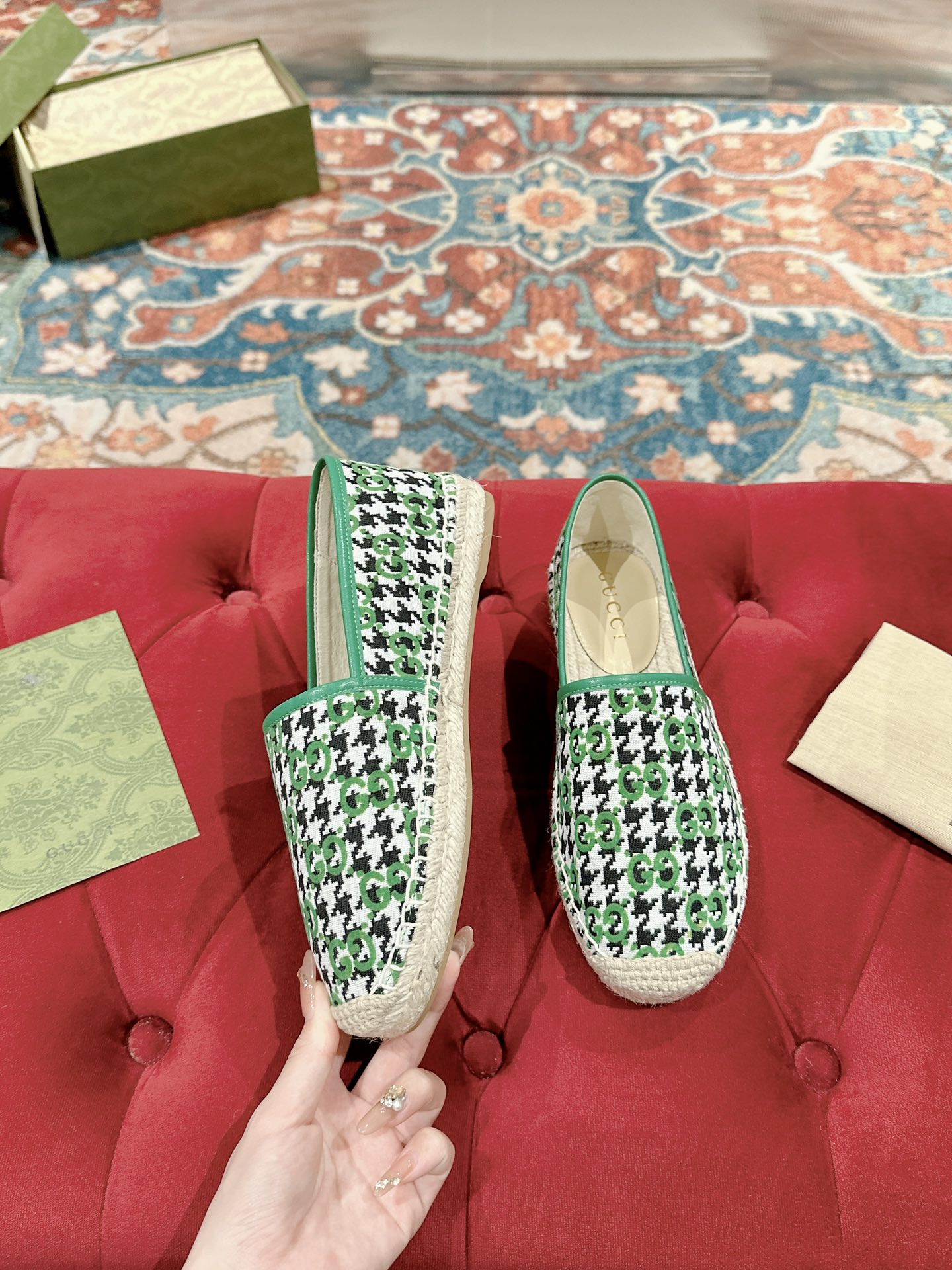 TOP GUCCI GG Quilted Canvas Logo Espadrille Shoes - 6 Color