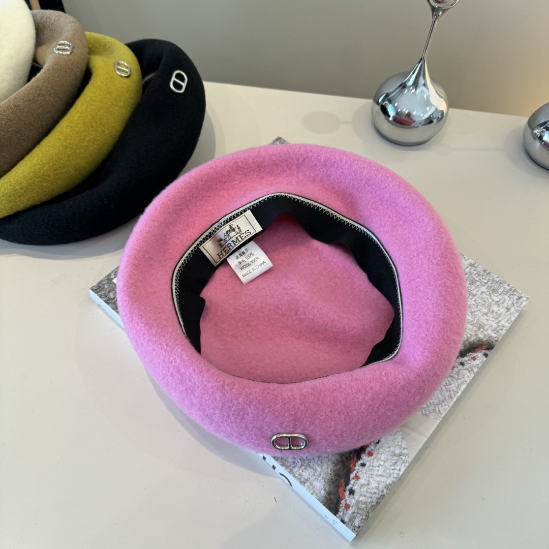 TOP HERMES Beret Hat - Pink