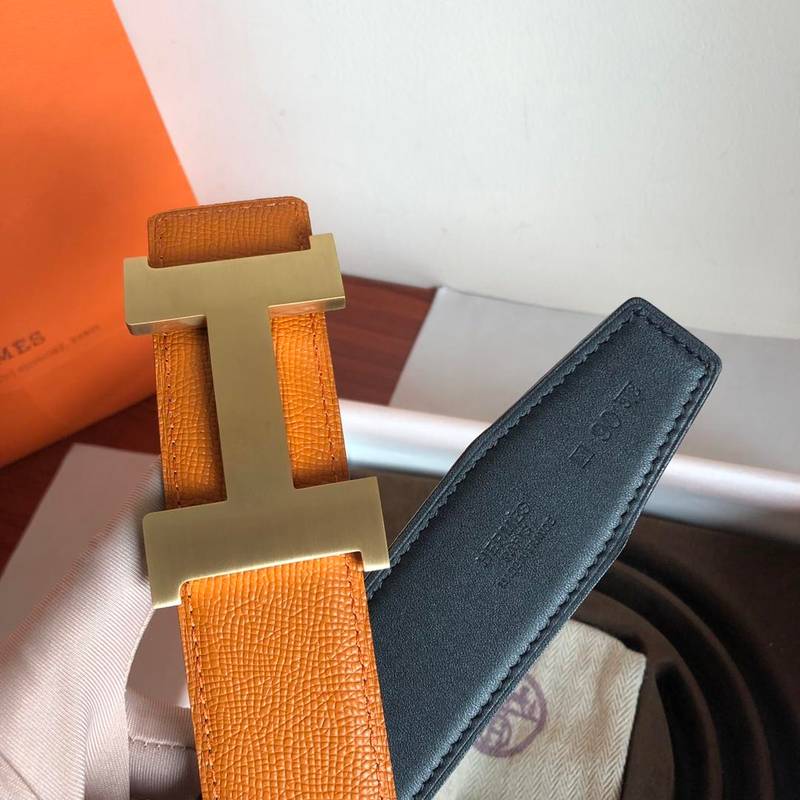 Hermès Mini Constance Guillochee Belt Buckle & Reversible Orange For Women, Women Belt 380MM