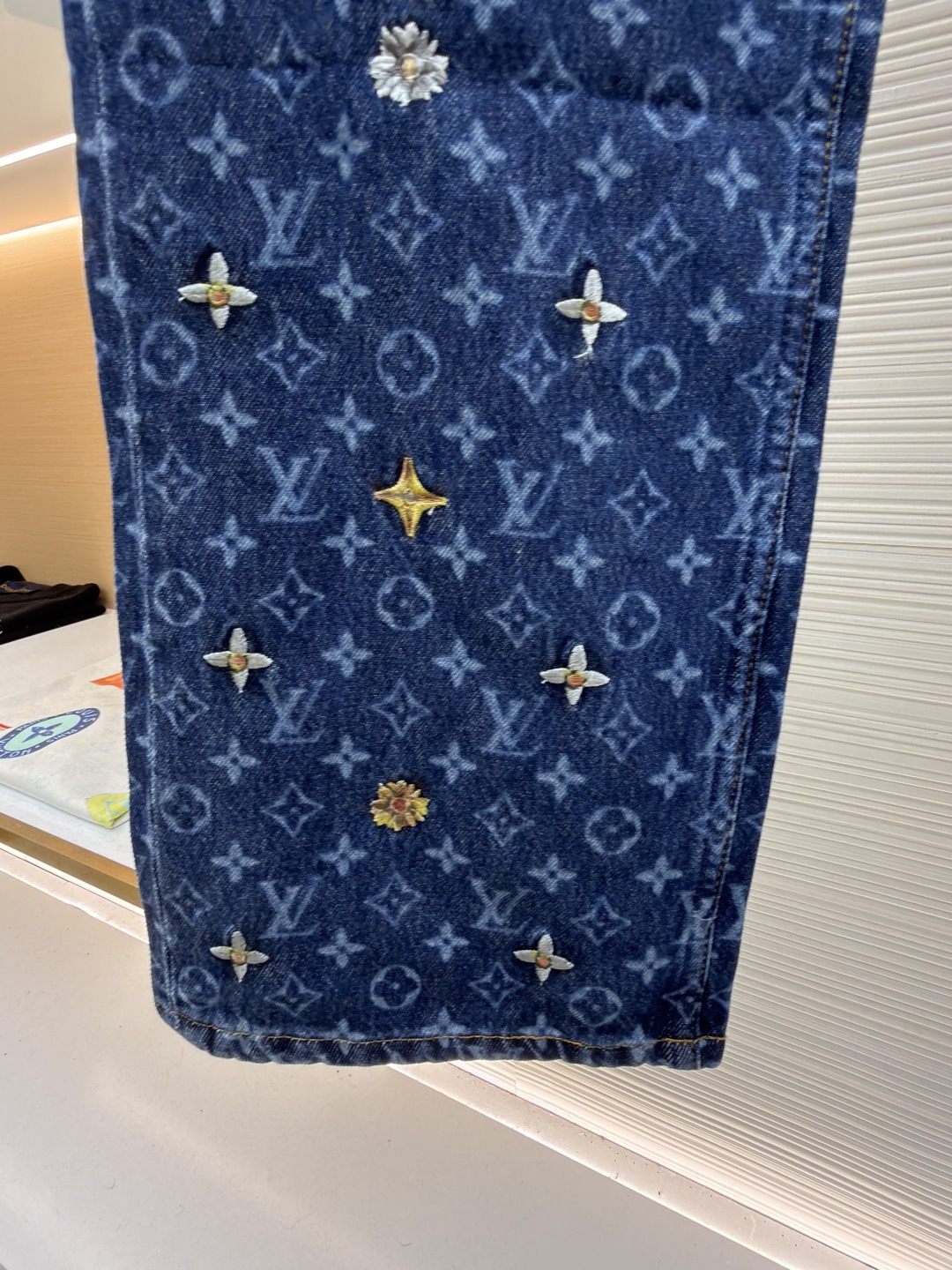 LOUIS VUITTON 字母提花雏菊刺绣牛仔滑板长裤