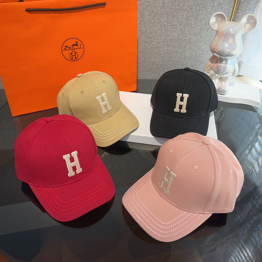 TOP HERMES American Vintage Embroidered Baseball Hat - Four Colors