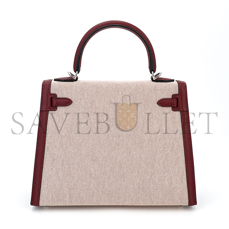 HERMES KELLY 25 SWIFT AND ECRU TOILE PALLADIUM HARDWARE 125420 (25*17*7cm)
