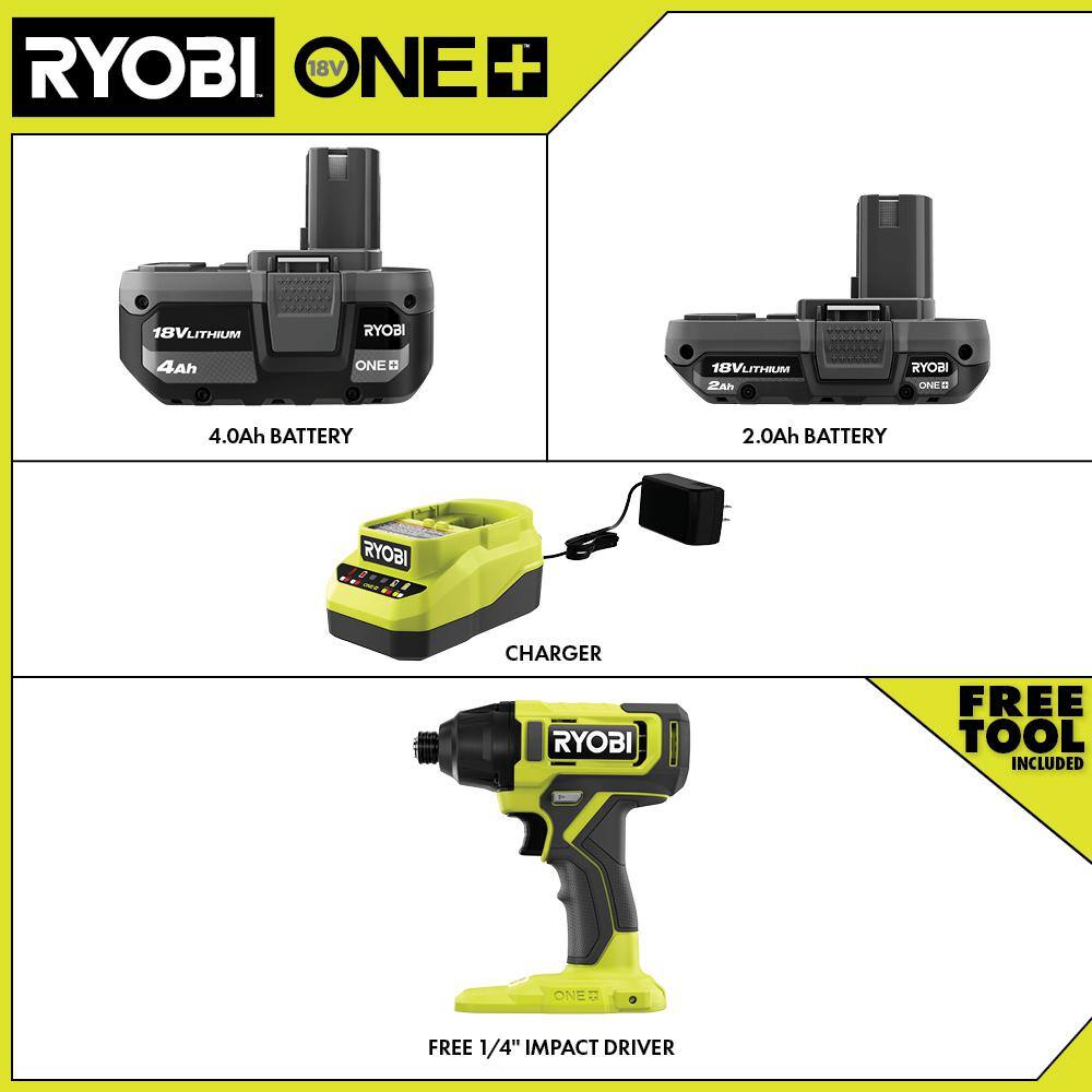 ONE+ 18V Cordless Impact Driver Kit with 4.0 Battery, 2.0 Battery, and Charger