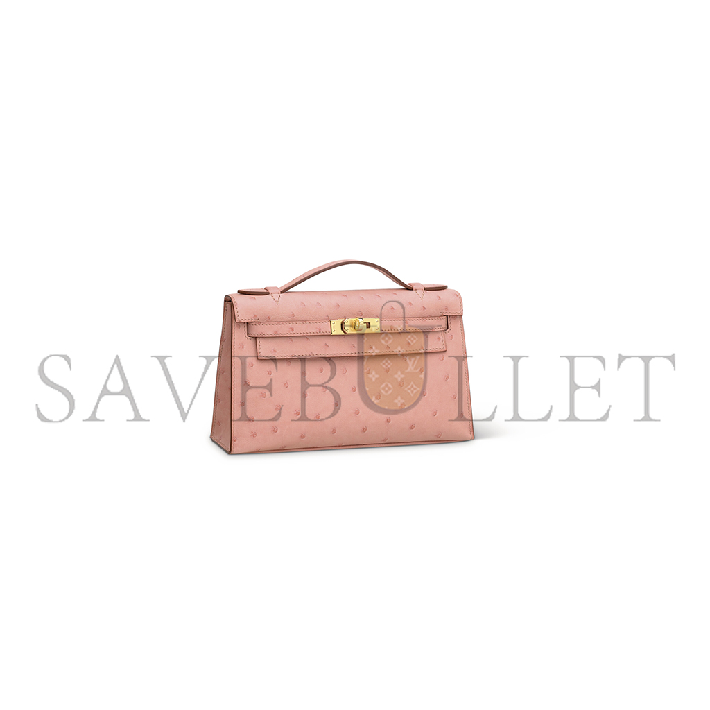 HERMES\HERMÈS A TERRE CUITE OSTRICH KELLY POCHETTE WITH GOLD HARDWARE (22*14*7cm)
