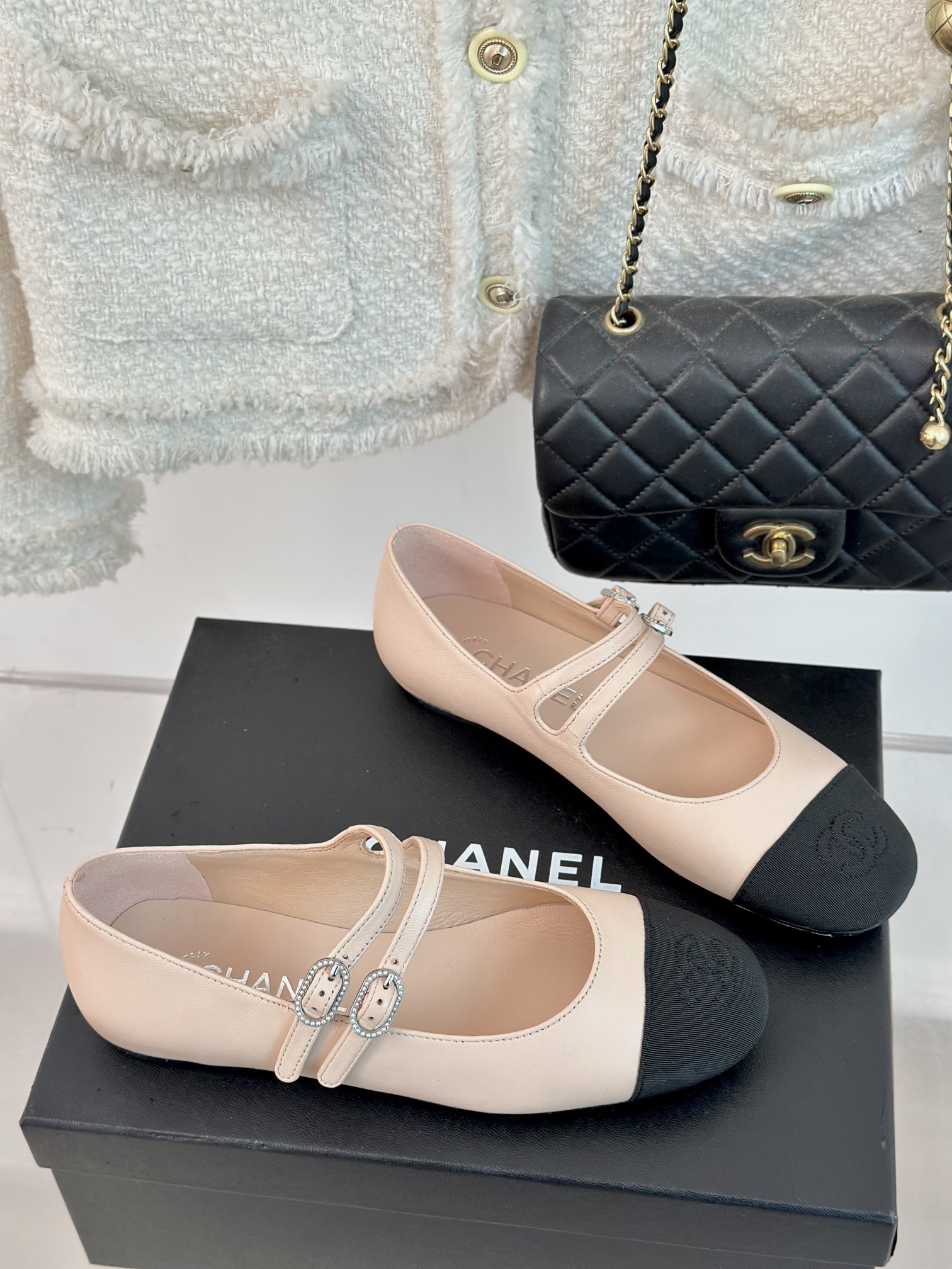 TOP CHANEL Classic Colorblock Double Strap Mary Janes Flats - 4 Color