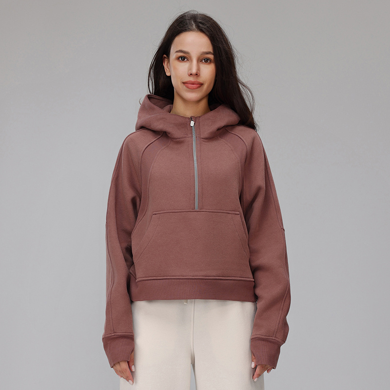 Cotton-Blend Fleece-Lined Sports Jacket Kangaroo Pocket & Thumb Hole