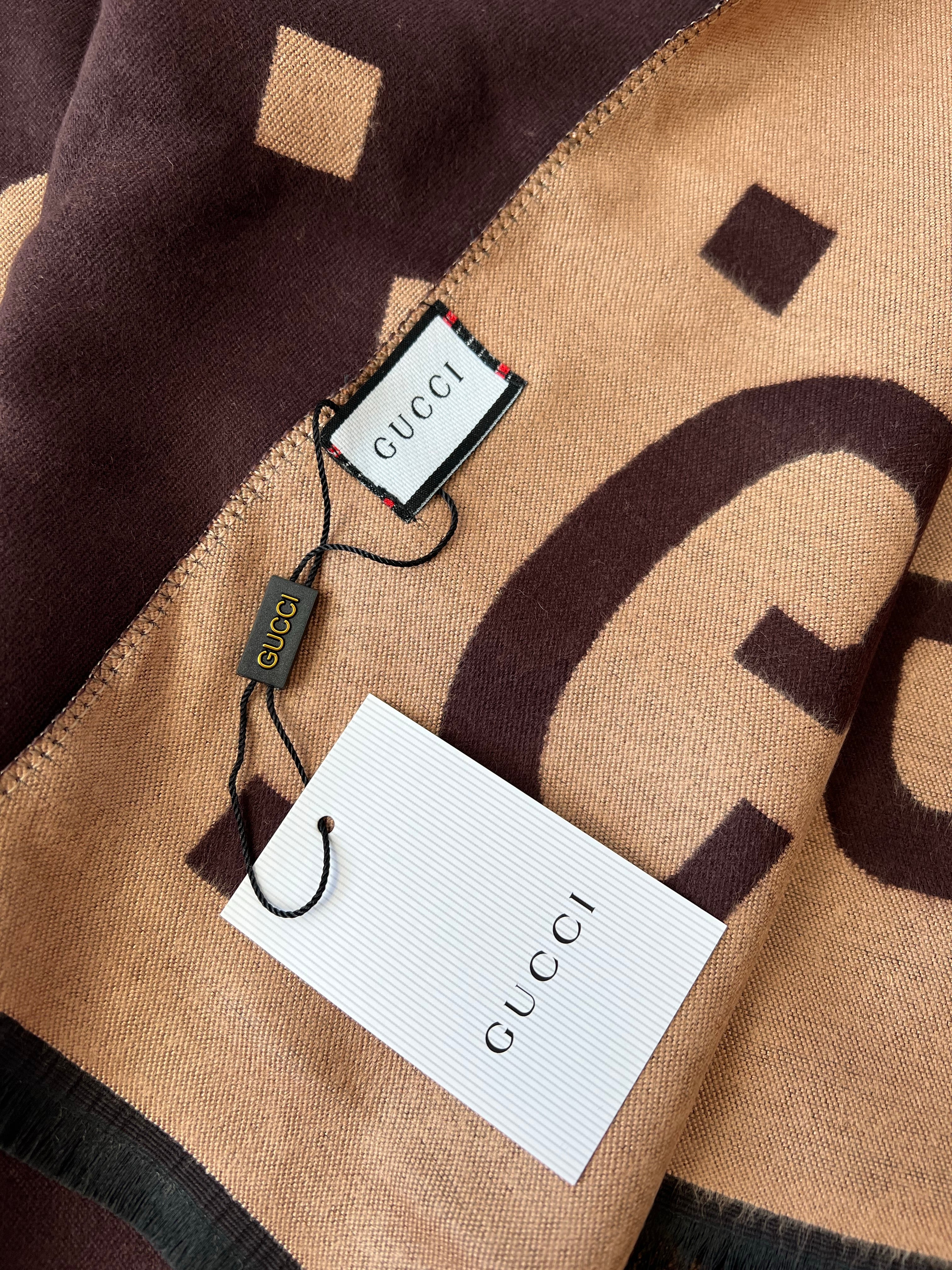 TOP GUCCI 2 tone Scarf - Brown + Beige