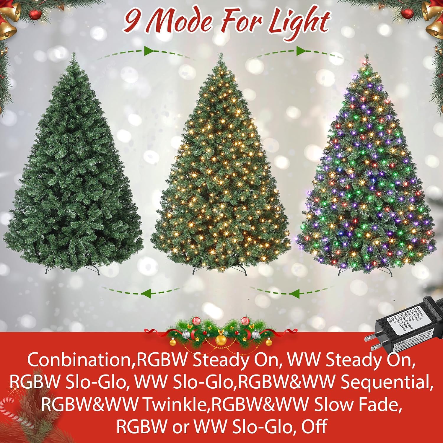 GAOMON Prelit Wide Fraser Fir Artificial Christmas Tree with RGBW Light