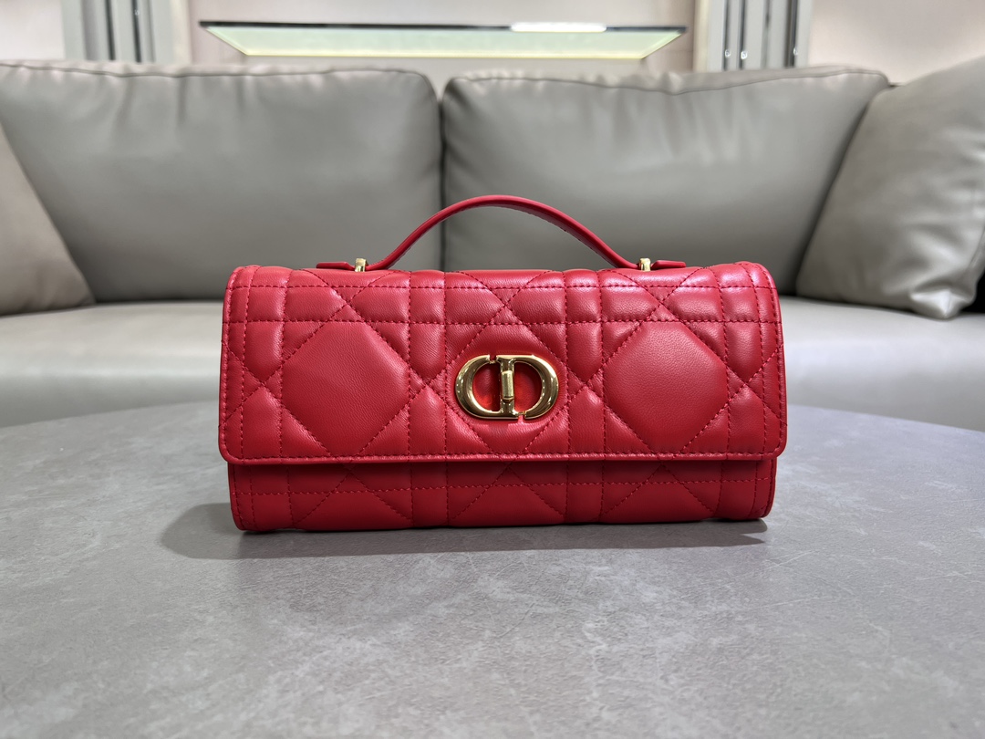 TOP Christian Dior Miss Caro Top Handle Bag Sheepskin 24x12x4cm - Red