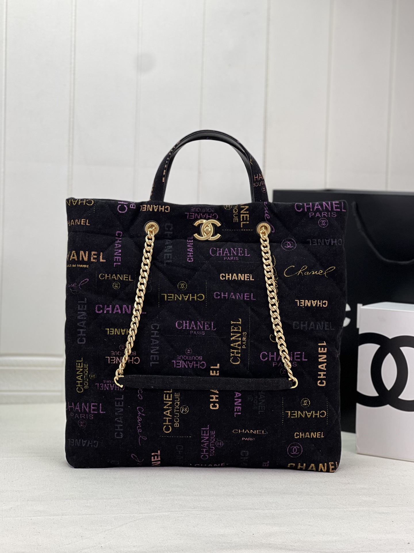 TOP CHANEL Shopping Bag Graffiti Denim 51×43×3cm - 2 Color