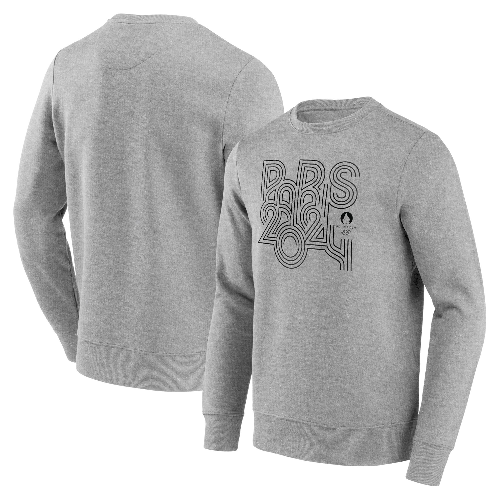 Men's Fanatics Heather Gray Paris 2024 Summer Olympics Text Block Outline Fleece Pullover Sweatshirt