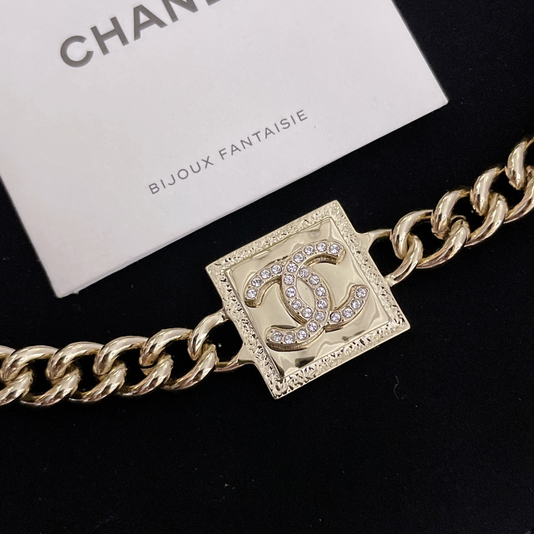TOP CHANEL Metal Chain Rope Square Choker