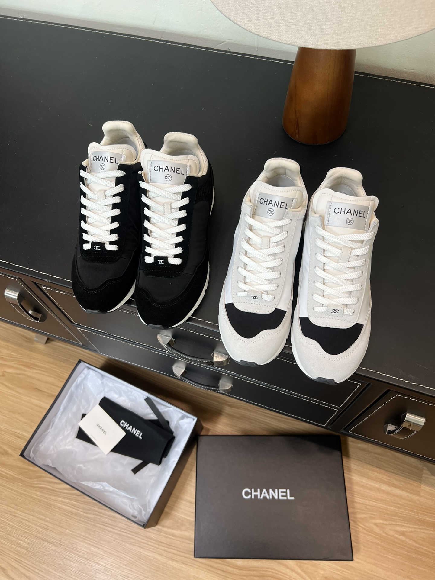 TOP CHANEL Cow Suede Patchwork Space Cloth Sports Shoes - 2 Colors