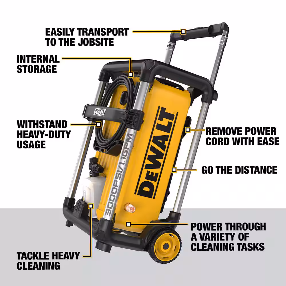 3000 PSI 1.1 GPM 15 Amp Cold Water Electric Pressure Washer with Internal Equipment Storage