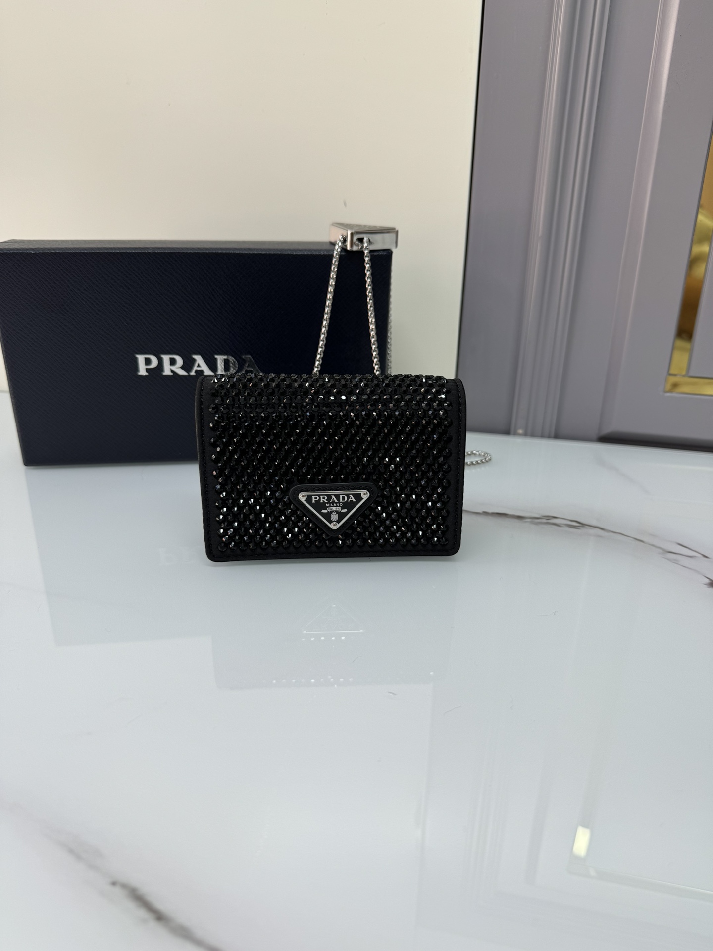 TOP PRADA Crystal Bag Mini 11.5x8cm - Black