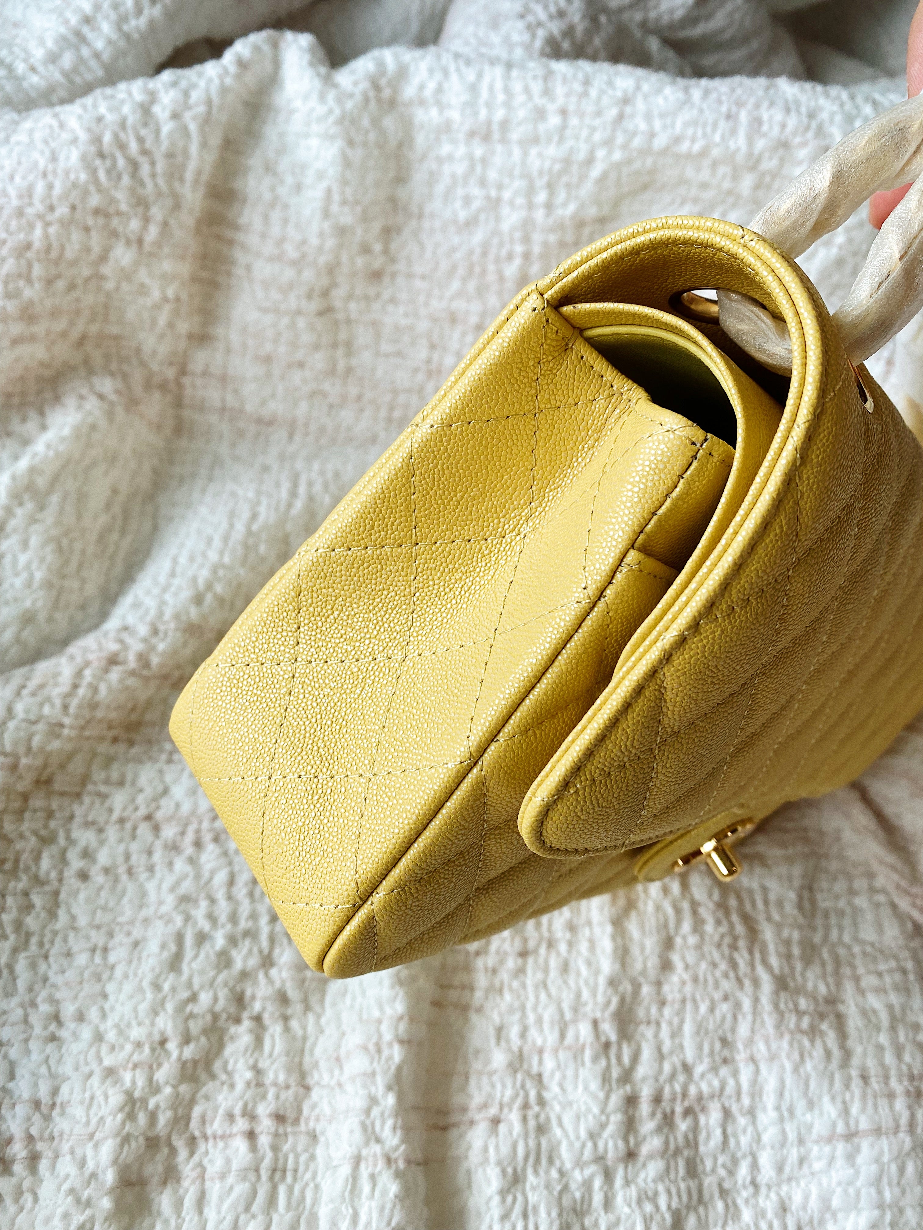 TOP CHANEL Classic Flap Bag Caviar Medium 25.5cm –  Yellow & GHW