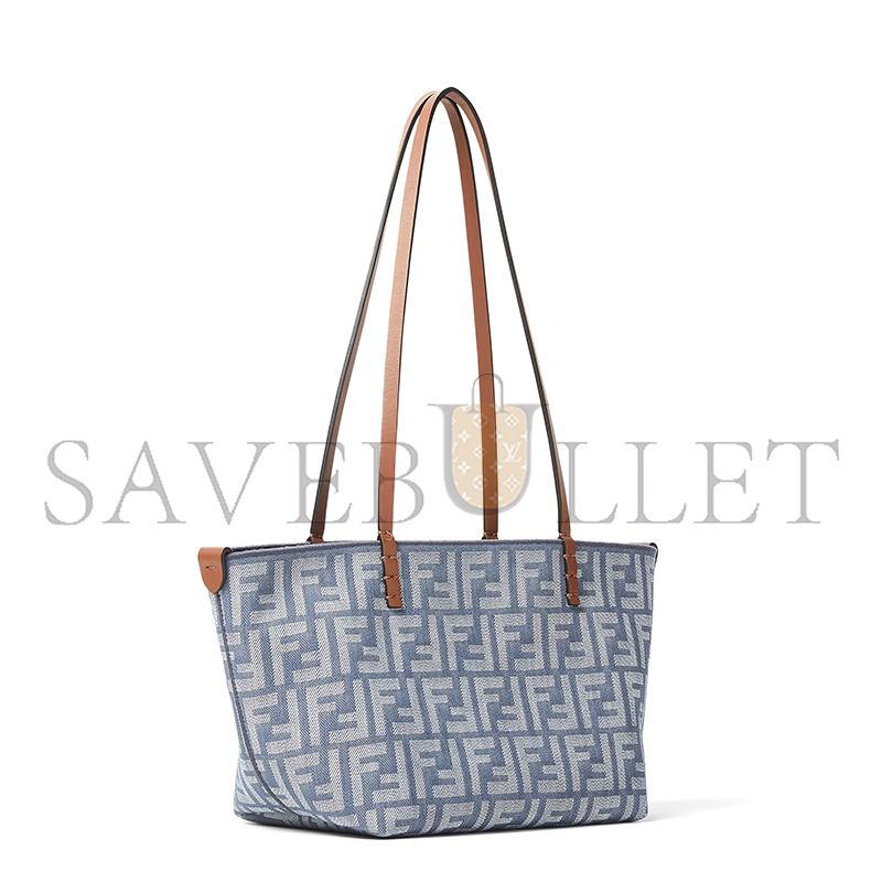 FENDI SMALL ROLL BLUE DENIM-EFFECT FF JACQUARD REVERSIBLE SHOPPER 8BH424AUT4F1SXQ (23*19.5*15cm)