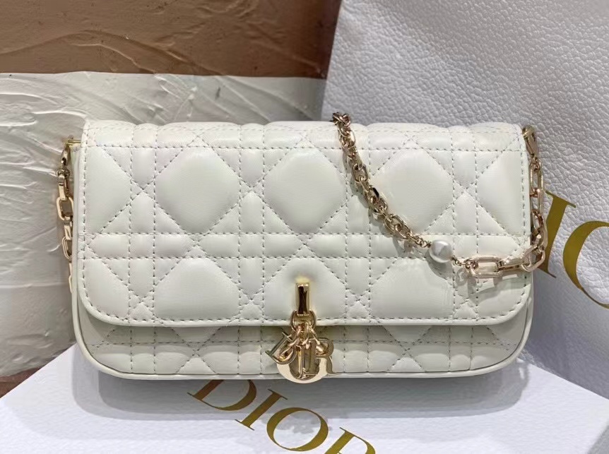 TOP Christian Dior Lambskin Leather Handbags 18cm - White