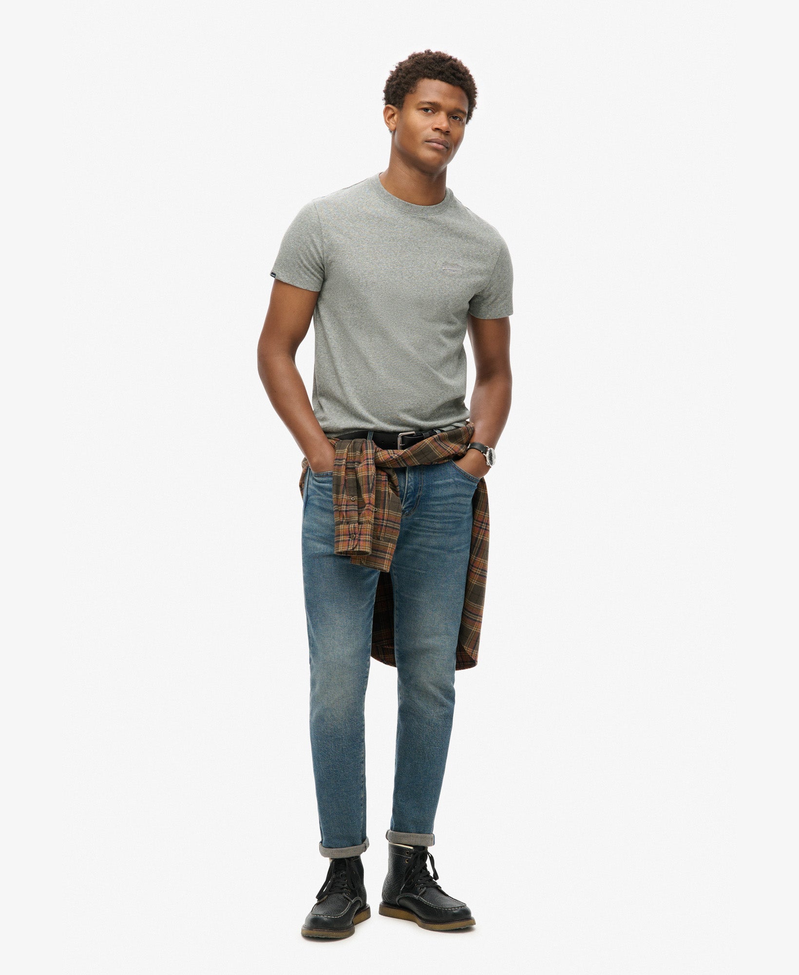 Essential Logo Embroidered Tee | Noos Grey Marle