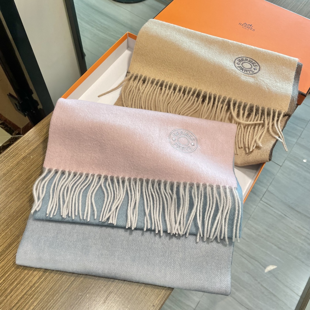 TOP HERMES Cashmere Scarf 33 x 210 cm - 2 Colors