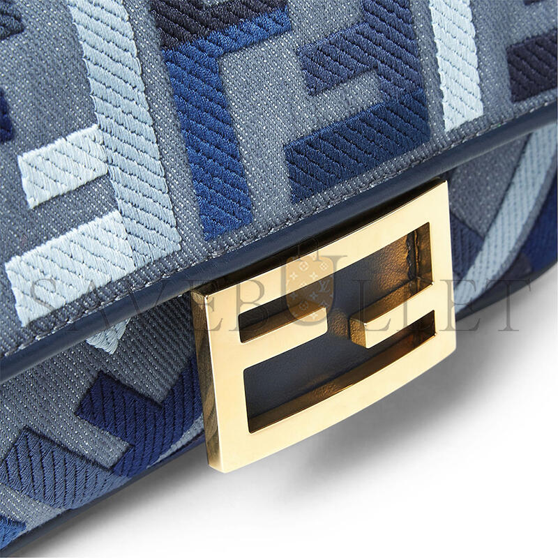 FENDI BAGUETTE MINI BLUE CANVAS BAG WITH FF EMBROIDERY 8BS017AV11F1LAZ (19.5*11*5cm)