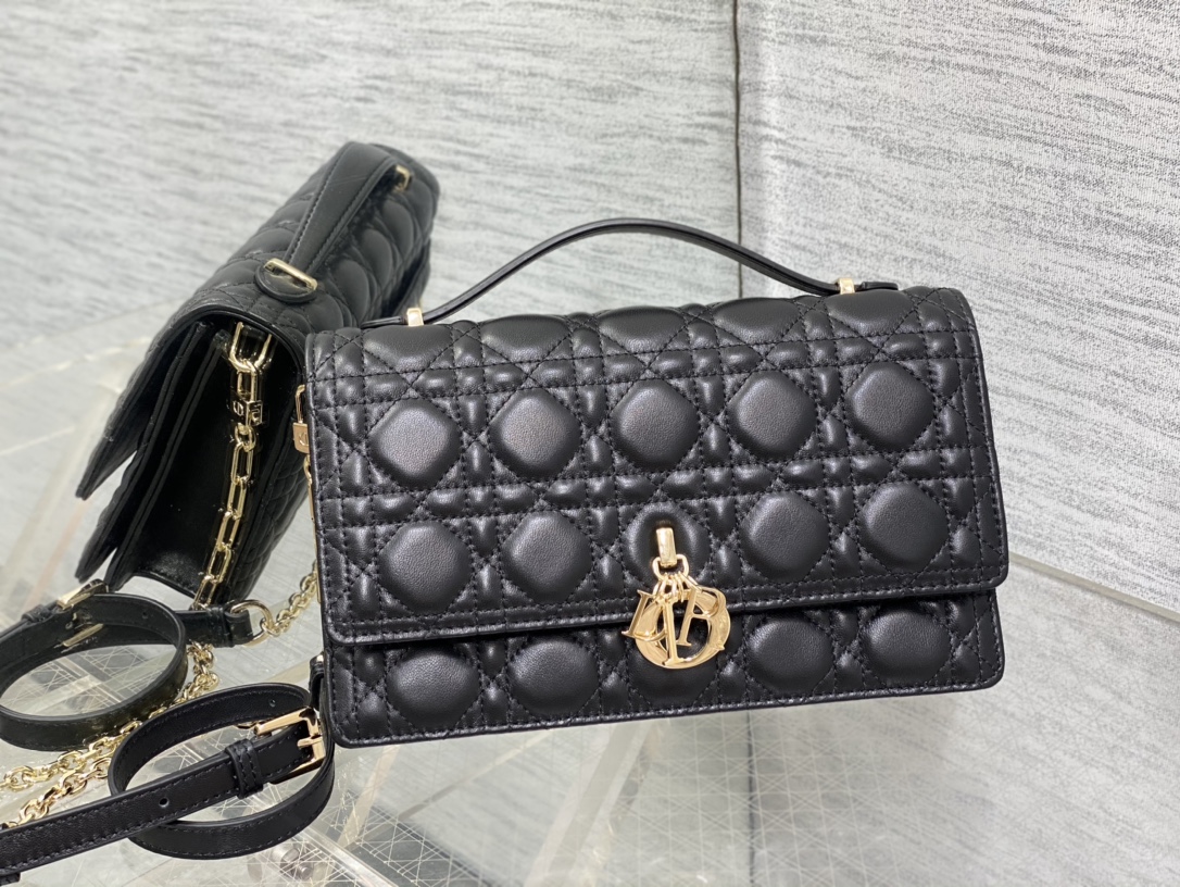 TOP Christian Dior Lambskin Leather Rattan Plaid Handbags 24x14x7.5cm - 2 Colors