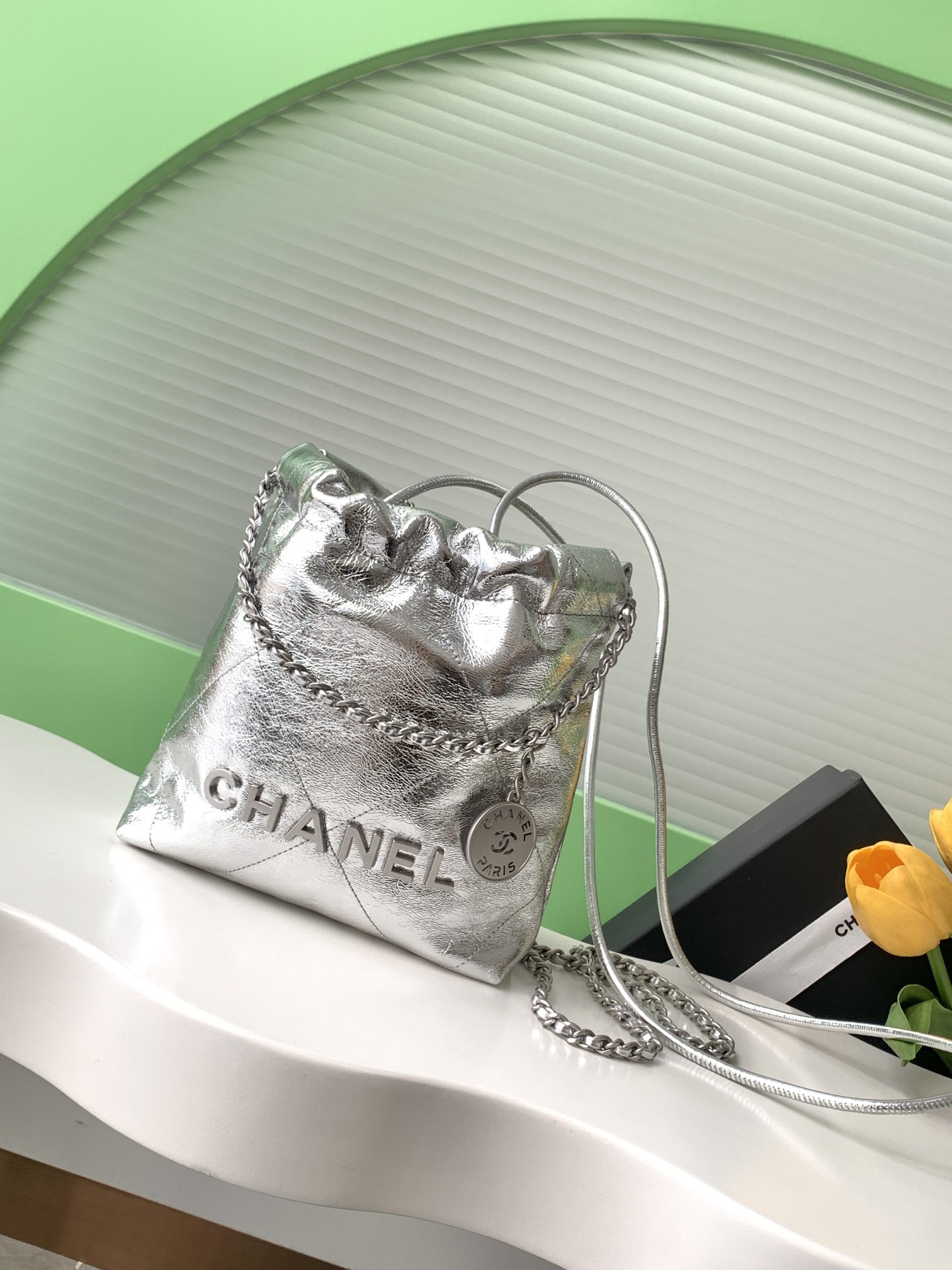 TOP CHANEL 22 Bag Garbage Bag 19*20*6 cm/35*37*7cm - Silvery&SHW