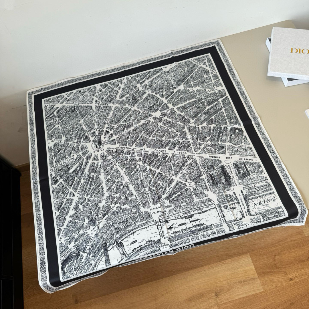 TOP Christian Dior Plan de Paris Silk Square Scarf 90 x 90 cm - 2 Colours