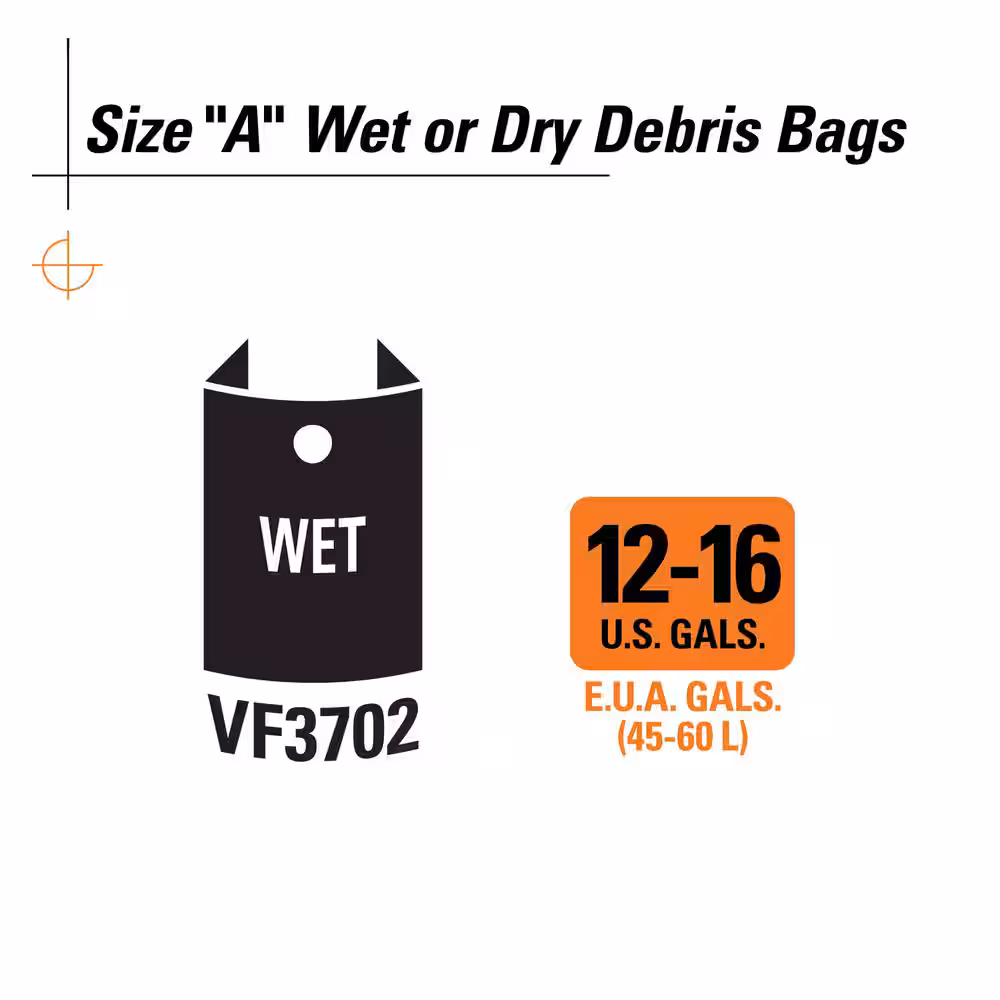 Wet Dry Vacuum Premium Wet Mess or Dry Dust Debris Bags for Select 12-16 Gallon RIDGID Shop Vacs, Size A (2-Pack)