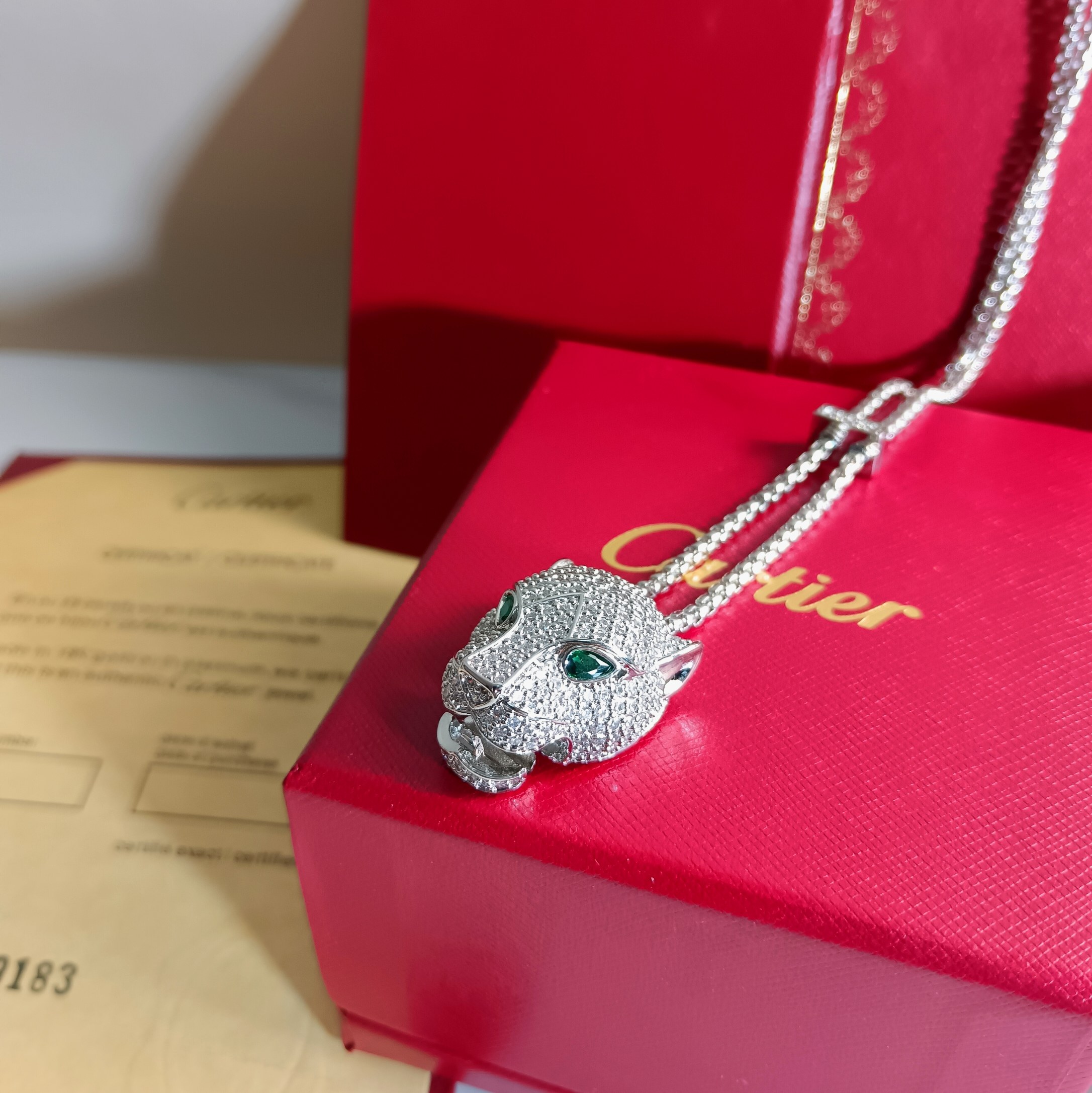 TOP Cartier Fully-Jewelled Leopard Head Necklace - Sliver