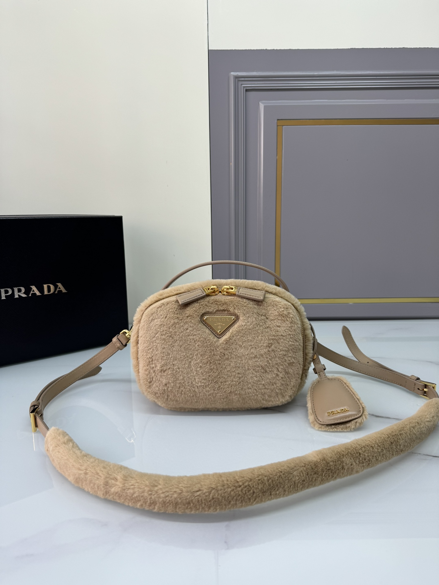 Top PRADA Mini Bag Wool with Shearling 19.5x13x6cm - 2 Color