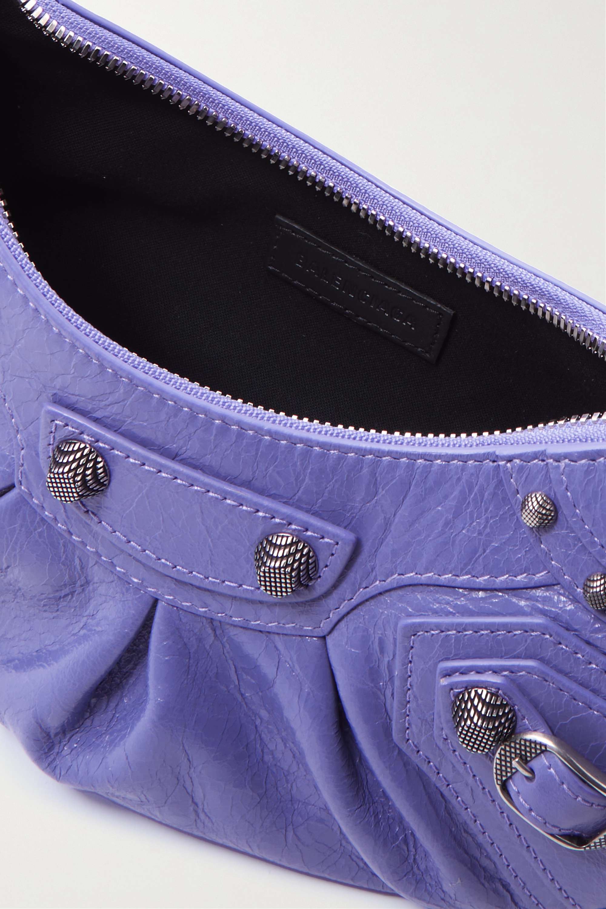 BALENCIAGA Le Cagole XS studded crinkled-leather shoulder bag purple（10A Mirror Version）