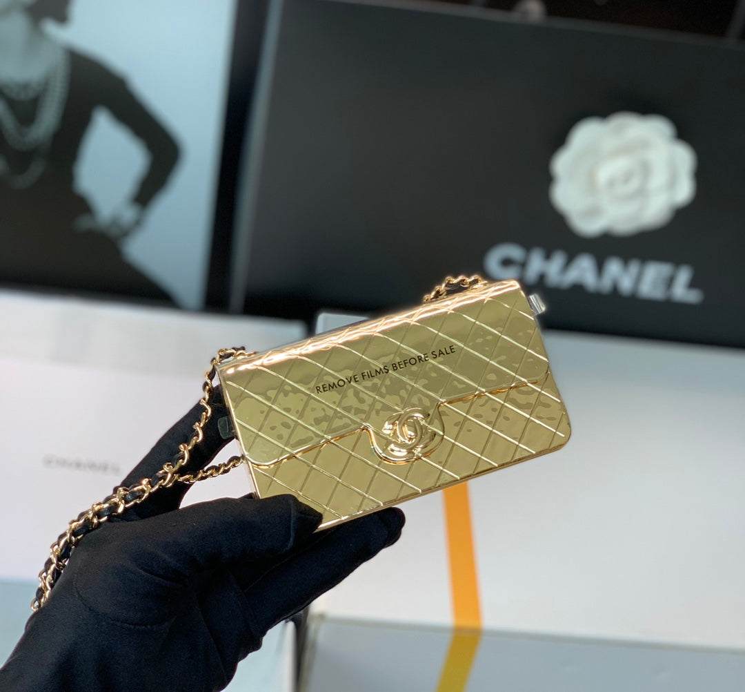 TOP CHANEL Evening Bag Metal Mini 12x7x5cm - Gold