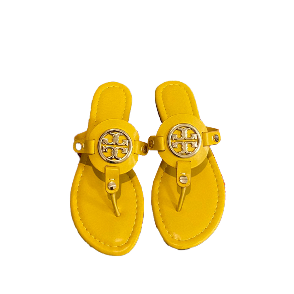 Tory Burch Leather Metal Logo Flip-flops Sandals Slide (Replica)