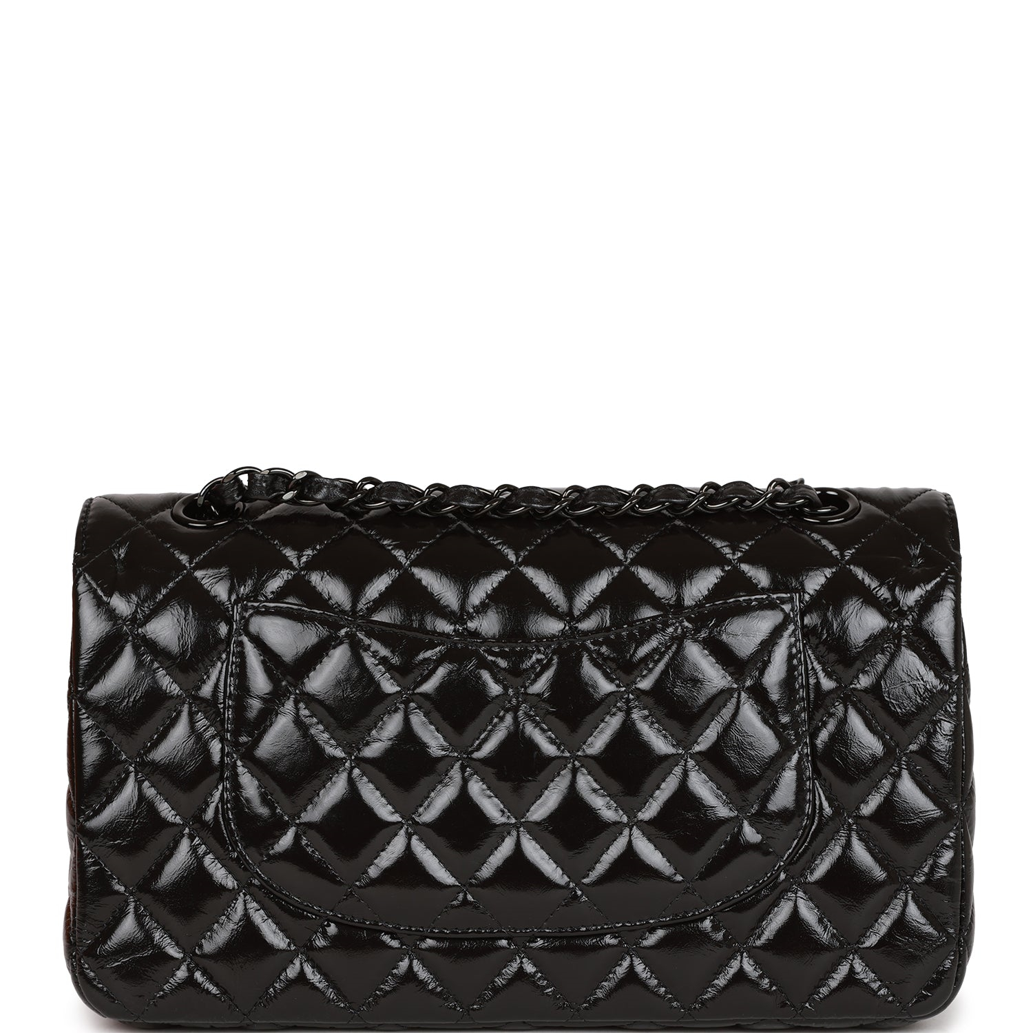 Chanel Shiny Crumpled Calfskin Quilted Medium Double Flap So Black (replica)