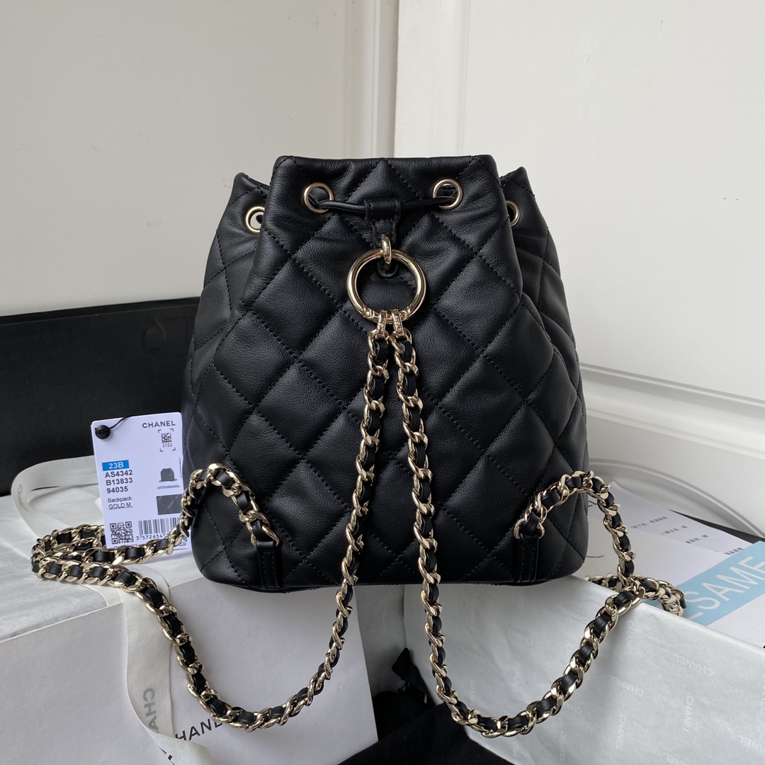 TOP CHANEL New 23B Cowhide Backpack Bag 22X21X13cm - Black