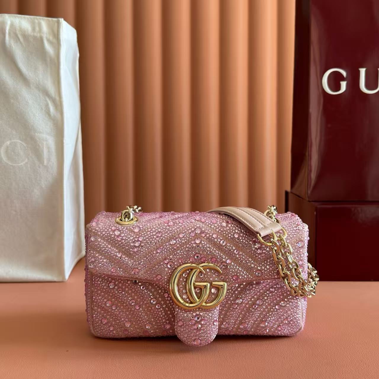 Gucci Marmont Crystal-Embellished Small Shoulder Bag (7A regular version)