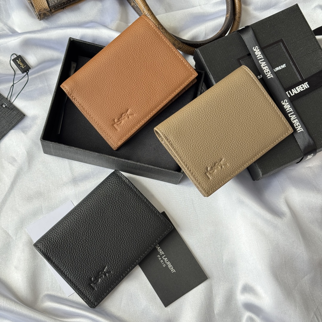 TOP Yves Saint Laurent YSL Single Fold Wallet Calfskin 9x11.5x2cm - 3 Colors