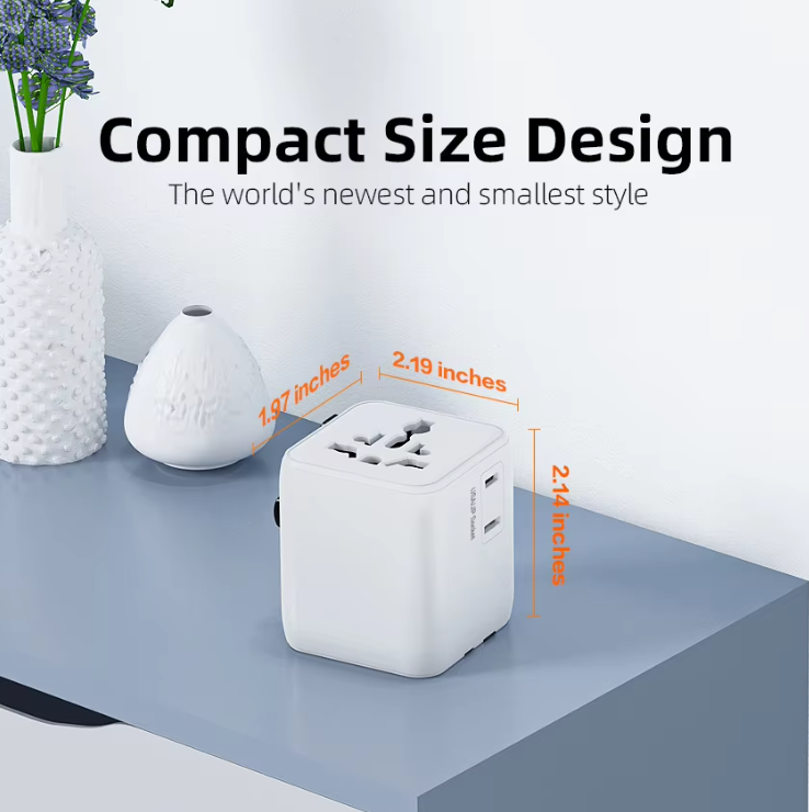 Compact Size Worldwide Charging Universal Slim Wall Charger with a Usb and Type C Port Wall Plugs Charger with 2AC Sockets