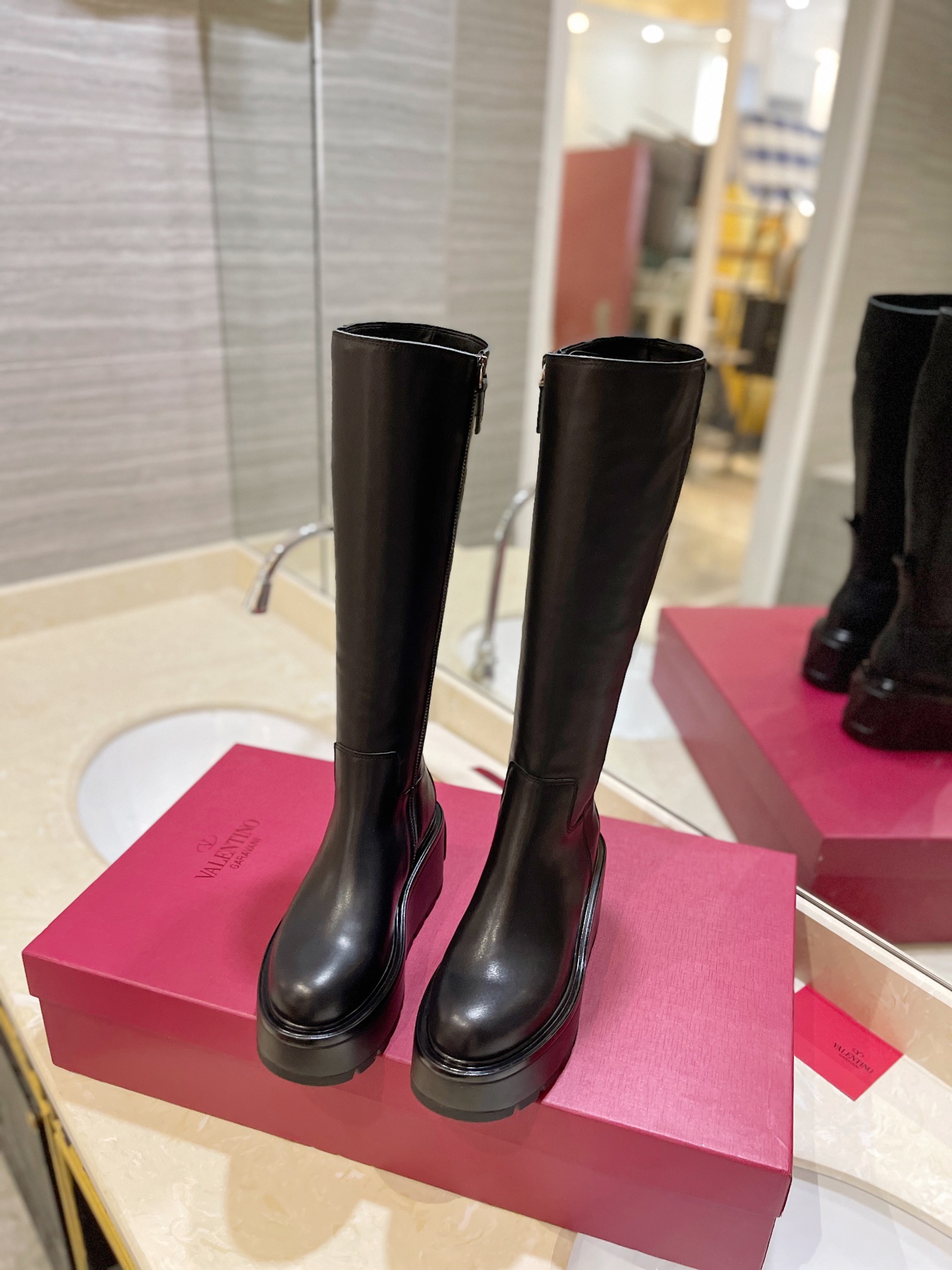 TOP VALENTINO 7.5cm High Heel Long Boots - Black