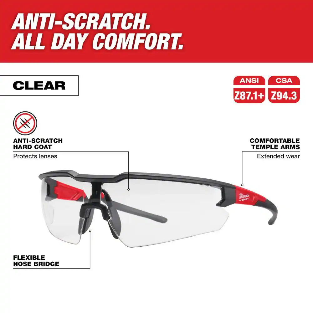Safety Glasses with Clear Anti-Scratch Lenses (3-Pack)