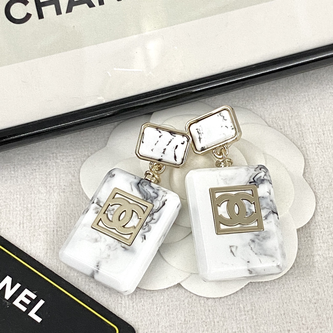 TOP CHANEL Marble Perfume Bottle Earrings