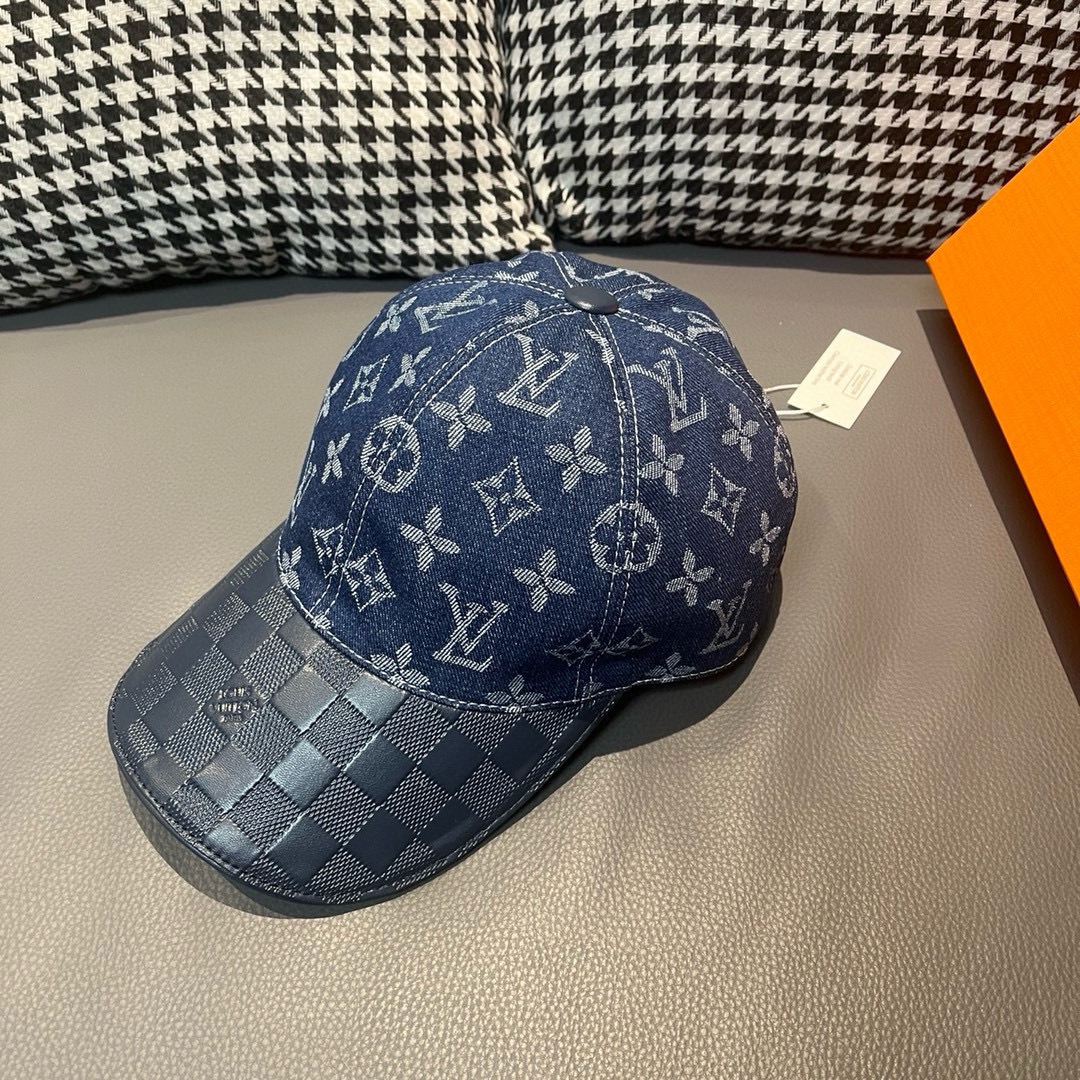 TOP Louis Vuitton LV Cowhide Embossed Monogram Baseball Cap - Blue