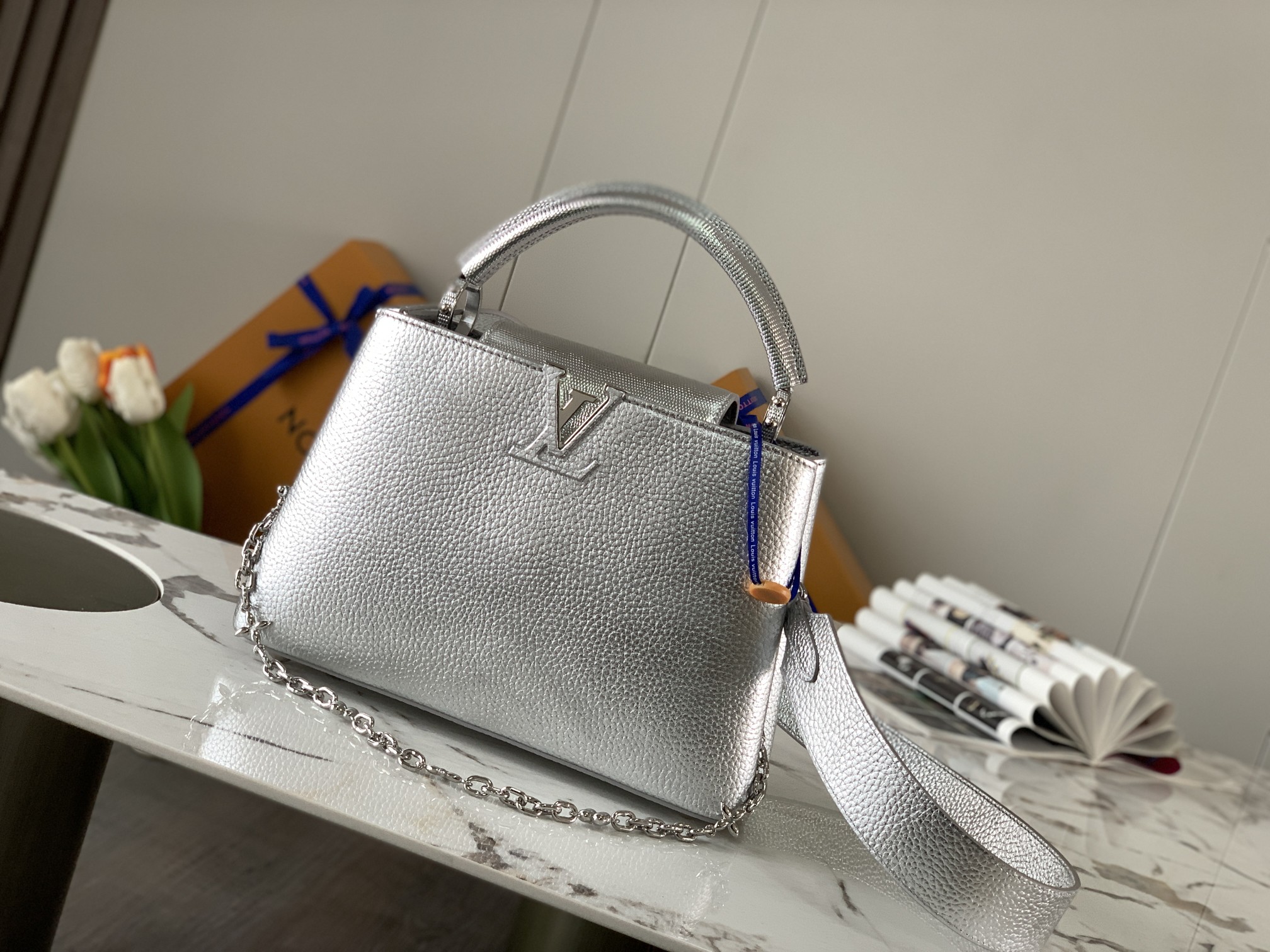 TOP Louis Vuitton LV Capucines Bag 26.5x17.5x9cm/31.5x20x11cm - Sliver