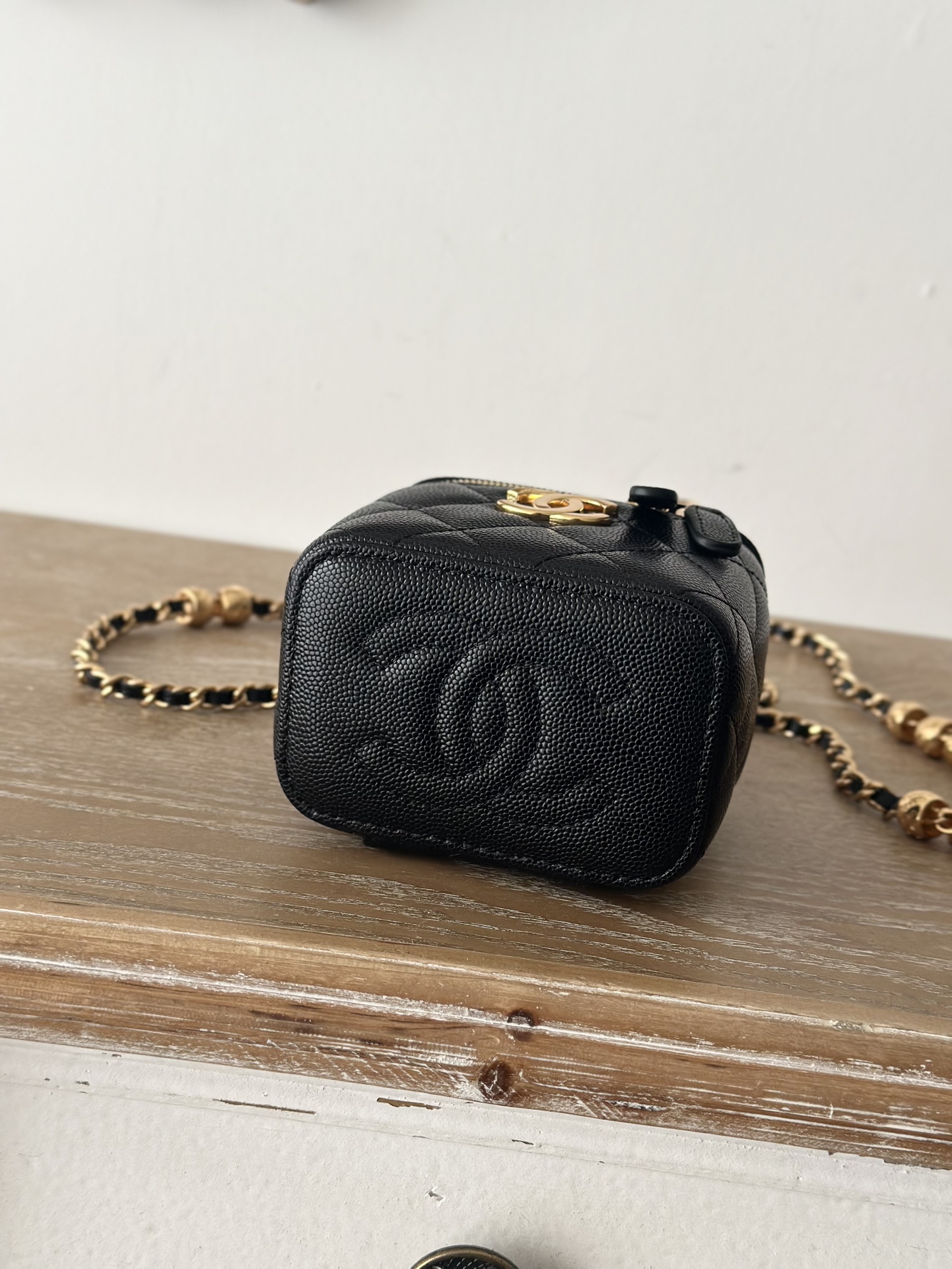 TOP CHANEL Vanity Case 8.5x10.5x7cm/8x16x9.5cm -  Black