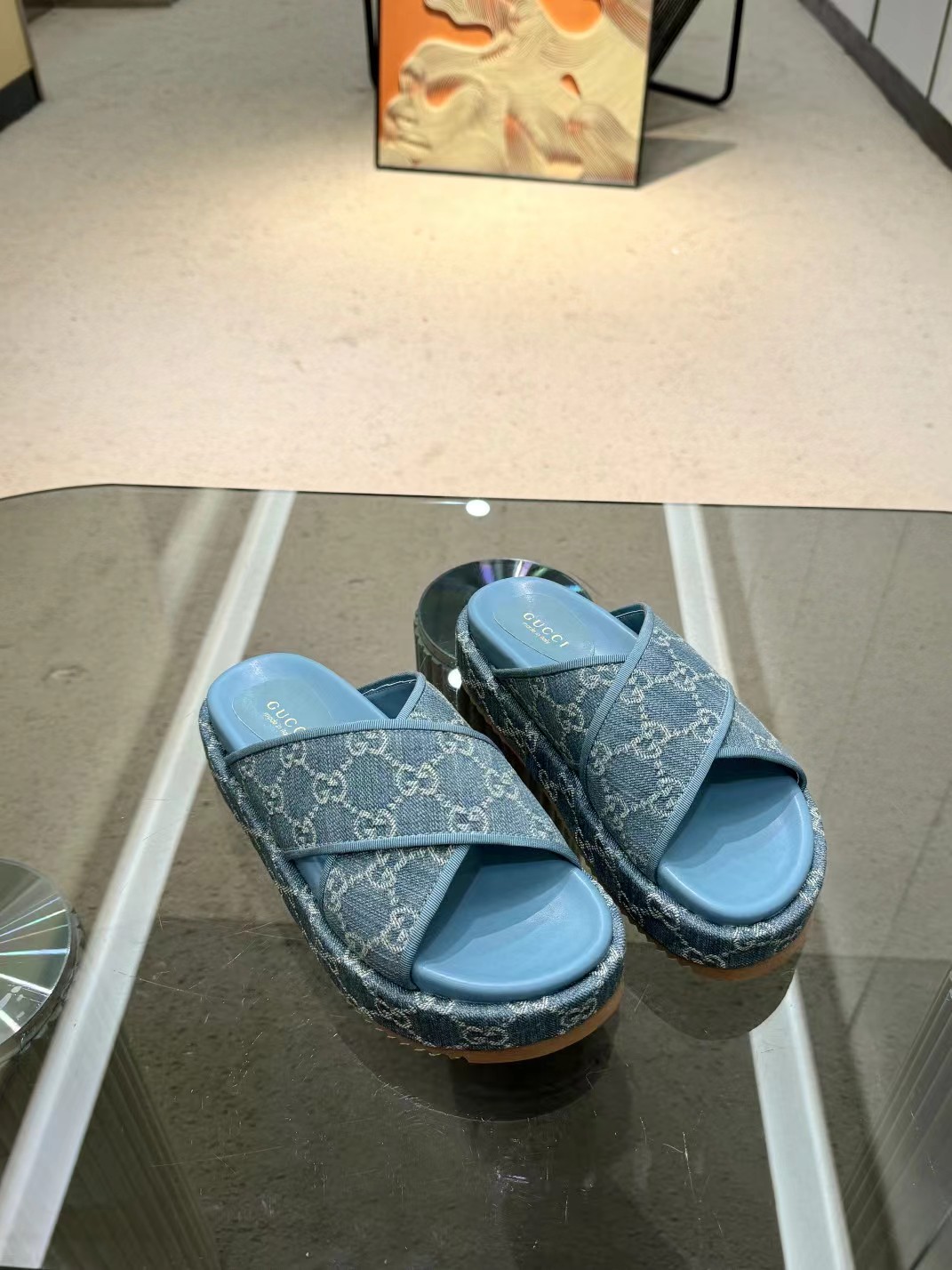 TOP GUCCI Denim Sandals Platform - Blue