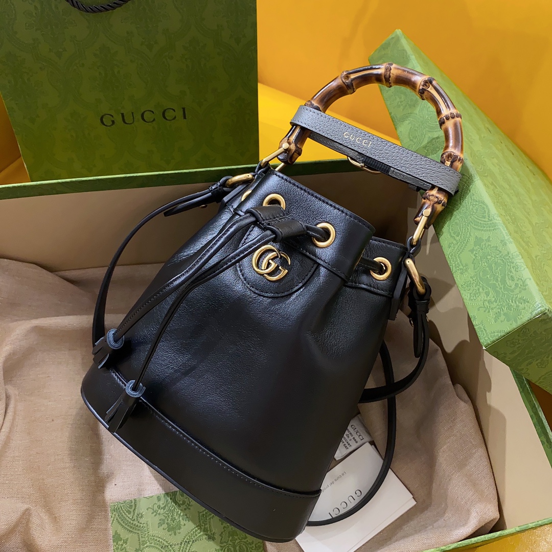 TOP GUCCI G*G Diana Bamboo Mini Bucket Bag 19x30.5x6cm -GHW-3 colors
