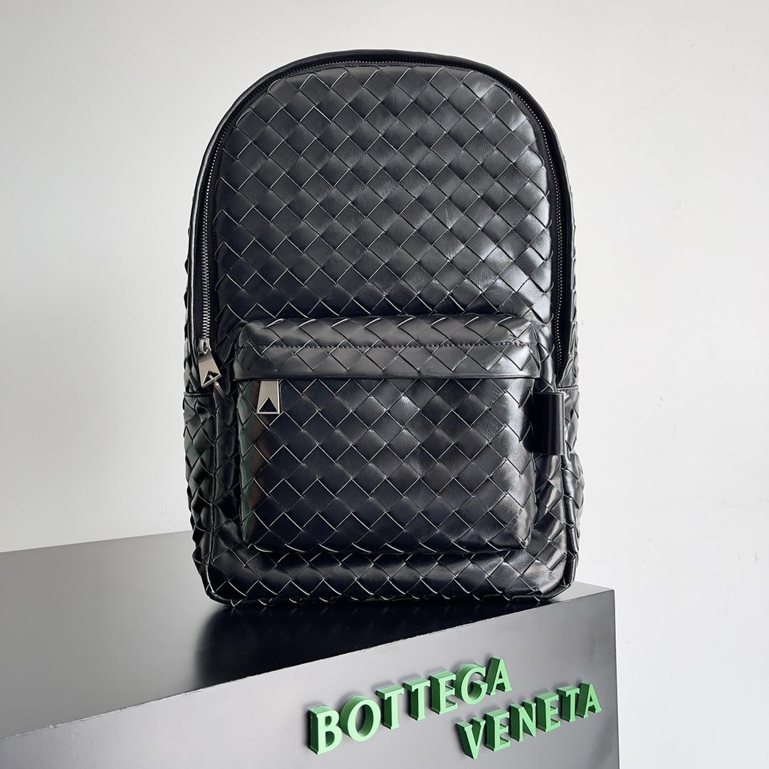 TOP Bottega Veneta BV Woven Backpack Bag Calfskin 28x15x41cm - Black