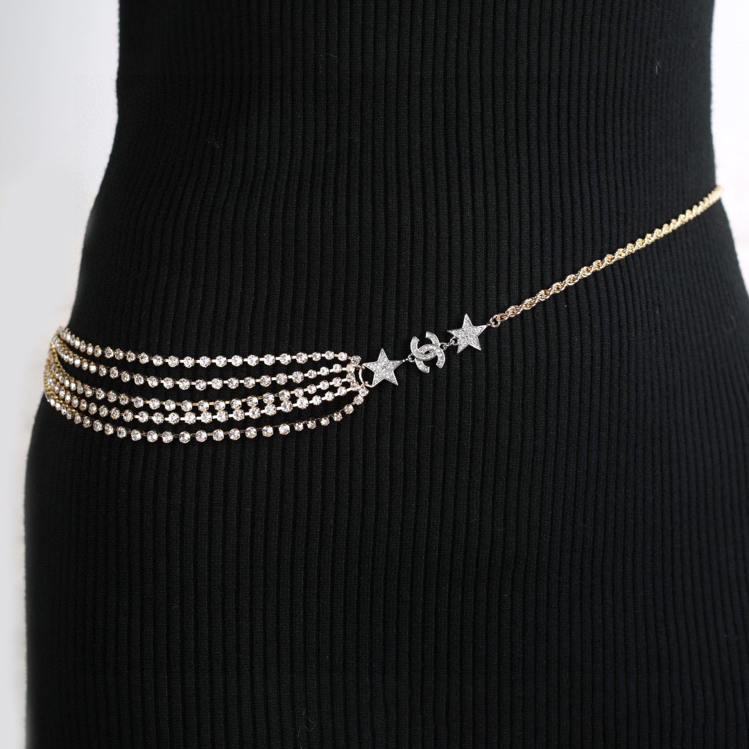 TOP CHANEL Multi Layer Crystal Rhinestone Waist Chain